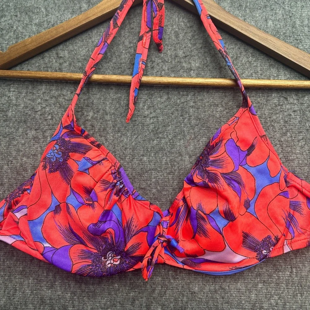 Vintage Vassarette Swim Top Mid‎ Mod Retro Floral Bikini 34C Top Munsingwear
